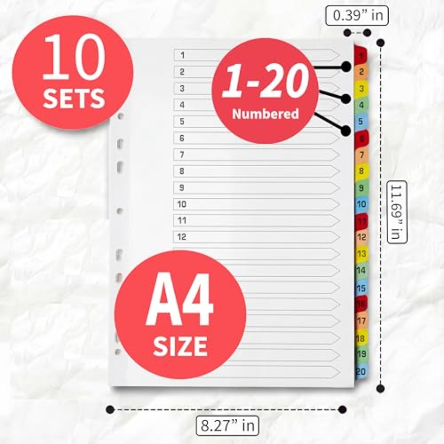 Binder Dividers with Tabs -20  - Tab Divider A4 recension och pris