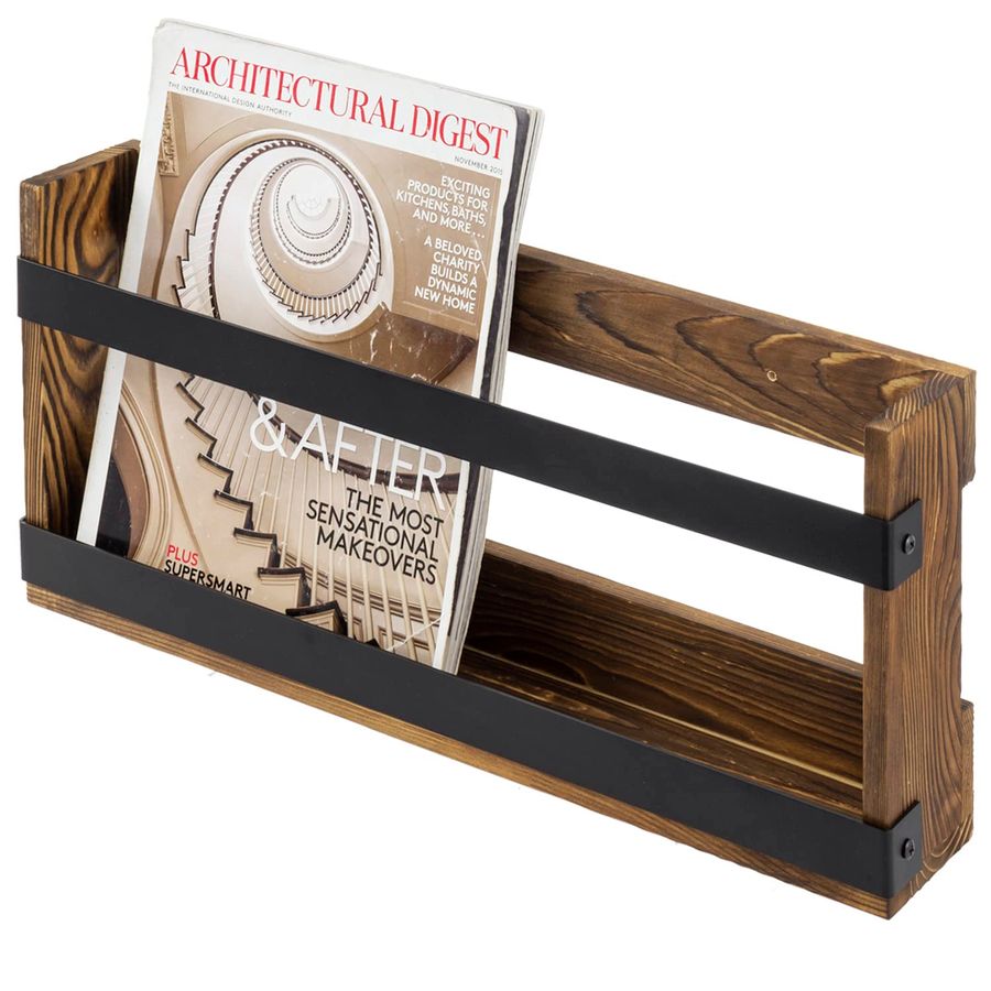 Rustic Burnt Solid Wood and In - Magazine Holder Rack recension och pris